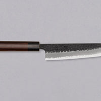 Rezilo Hokiyama Bunka Aogami Super Kuro-uchi 170 mm je odlična izbira za vse, ki si želijo srednje velik večnamenski nož za pripravo mesa, rib in zelenjave, ki dolgo časa drži ostrino. Črna kuro-uchi patina na rezilu ga ščiti pred korozijo, odtisi kladiv pa ustvarjajo zračne žepke, ki preprečujejo lepljenje hrane na rezilo med uporabo. Jedro je iz odličnega Aogami Super jekla.