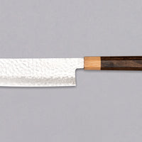 Kotetsu VG-10 Damascus Nakiri 160 mm – eleganten nož za zelenjavo z japonskim ročajem iz pakka lesa in rezilom z odtisi kladiva, popoln za ljubitelje zelenjavnih jedi in estetsko dovršenih kuhinjskih pripomočkov.