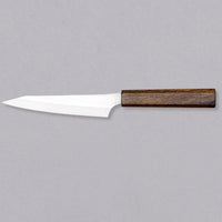 Kurosaki Petty Gekko VG-XEOS Migaki 130 mm_2 Kurosaki petty Gekko je še eno unikatno rezilo nadarjenega kovaškega mojstra Yu Kurosakija. Rezilo je obdelano do videza visokega sijaja, zato so v kovačiji nož poimenovali Gekko, mesečina. Rezilo je izdelano iz jekla VG-XEOS s fino mikrostrukturo in odlično odpornostjo proti obrabi in koroziji.