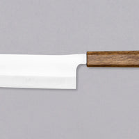 Kurosaki Nakiri Gekko VG-XEOS Migaki 165 mm_2 Nož je izdelan iz novega jekla VG-XEOS, ki je še ovito v tančico skrivnosti, saj v jeklarni Takefu niso podali vseh informacij o kemijski sestavi. Jeklo zagotavlja dolgotrajno ostrino, enostavno vzdrževanje, super fino ostrino in odlično odpornost proti koroziji.