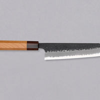 Japonski nož Hokiyama Bunka Aogami Super Kuro-uchi 170 mm je večnamenski nož iz Aogami Super jekla, ki dolgo časa drži ostrino. Kuro-uchi patina ga ščiti pred korozijo, odtisi kladiv pa preprečujejo lepljenje hrane na rezilo. Ima tradicionalni japonski wa ročaj oktagonalne oblike iz mahagonija in zelkovega lesa.