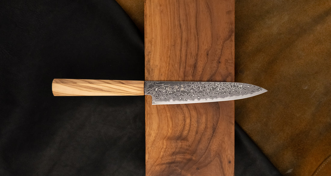 Hatsukokoro Mercury Petty Kurozome Damascus 150 mm [Mono Olivewood]