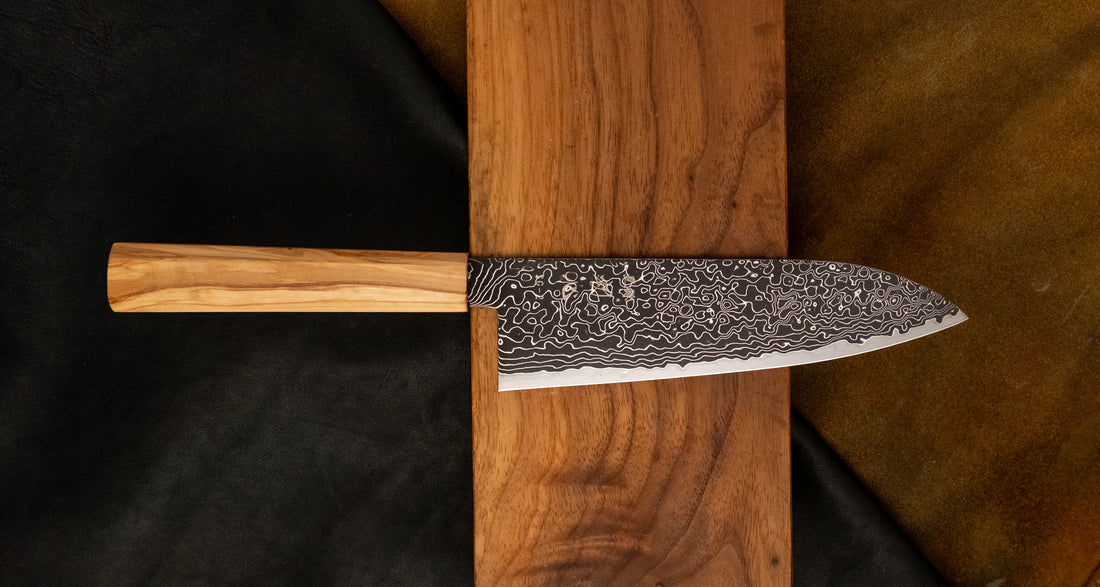 Hatsukokoro Mercury Santoku Kurozome Damascus 180 mm [Mono Olivewood]
