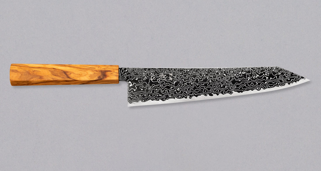 Hatsukokoro Mercury Kiri-Gyuto Kurozome Damascus 240 mm [Mono Olivewood]