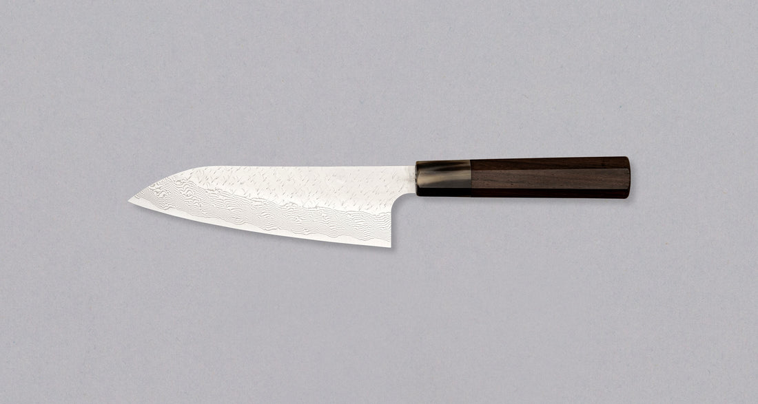 Nigara Santoku STRIX Damascus Tsuchime Wa Rosewood 180 mm