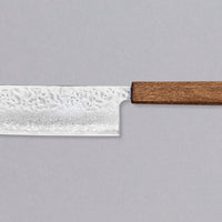 Tsunehisa Nakiri Damascus Tsuchime Oak 165 mm. Ima rezilo z damask vzorcem in odtisi kladiv ter preprost, a obstojen tradicionalni Wa ročaj iz lesa hrasta. Zaradi zelo tankega rezila, ki mu sledi še tanjše konkavno brušenje, ta nož uvrščamo v kategorijo lahkih, srednje velikih japonskih nožev. Visoko zmogljivo jeklo, čist japonski dizajn, enostavno vzdrževanje in cena, prijazna denarnici.